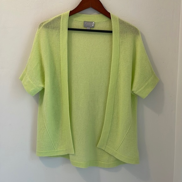 Pure Collection Cashmere Sweater Cardigan Women’s Size 8/10 Medium Chartreuse - Picture 2 of 11